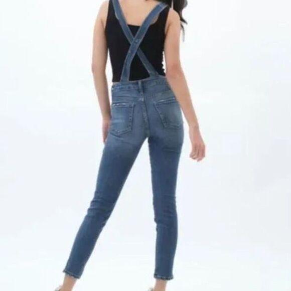 Aero Aeropostale Y2K Distressed Cross Back Straps Button-up Denim Overall SZ 6 - Picture 3 of 16
